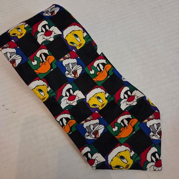 Looney Tunes Vintage Tie Warner Mania Christmas Santa Hat 1996 100% Polyester - Picture 6 of 7